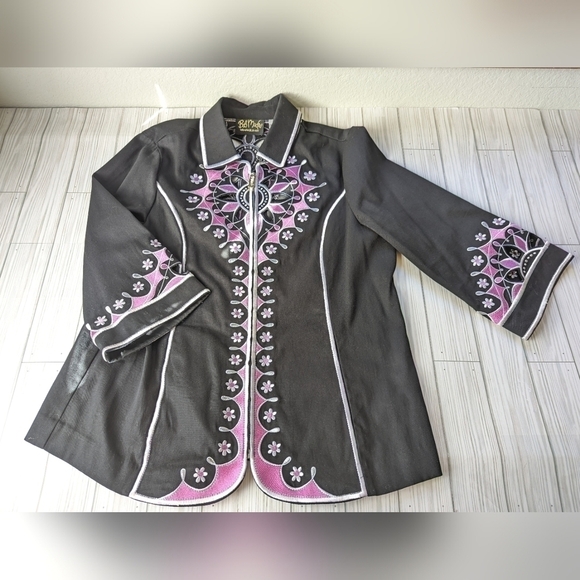 Bob Mackie Vintage Embroidered Cut Out Jacket in Black Pink and White Size Small - Picture 11 of 13